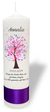 Taufkerze Lebensbaum mit Schmetterlingen