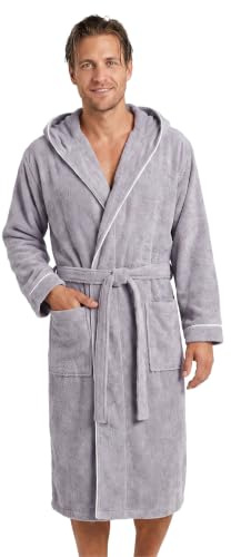 LAYNENBURG Bademantel Herren Frottee - Kapuze - Lang - 100% Baumwolle (360g/m2) - OEKO TEX Standard 100 - Größe M, L, XL, XXL, 3XL