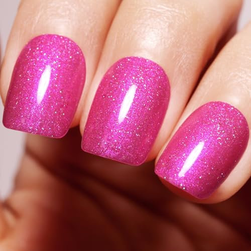 Gel Nail Polish, 1 Pcs 15ml Glitter DeepPink Color Soak Off UV LED Nail Gel Polish Nail Art Starter Manicure Salon DIY at Home Nail Lamp Needed