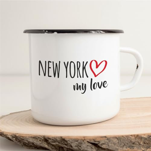 Huuraa Emaille Tasse New York my love Geschenk 300ml Vintage Emaille Becher New York Geschenkidee