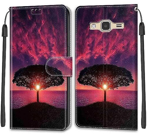 Handyhülle für Samsung Galaxy J3 2016 Hülle Leder Baum | Magnetverschluss, Kartenfächern & Standfunktion, robuste Premium PU Leder Klapphülle für Samsung J3 2016