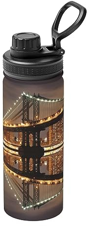 New York Manhattan Bridge Night Bouteille d'eau isotherme en acier inoxydable pour sport de plein air 532 ml