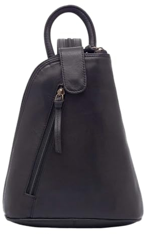 Lloyd Baker London – BHIWANI Echtleder-Rucksack, Tagesrucksack, Crossbody-Tasche, kleiner Lederrucksack mit Reißverschlusstaschen vorne und hinten., Schwarz , One size