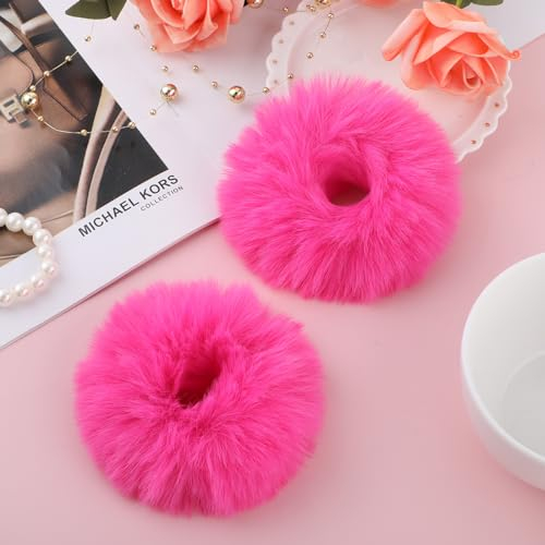 2 Stücke Haargummi Scrunchie Rose Rot Pom Pom Stirnbänder Plüsch Kratzbänder Faux Kaninchen Haar Blase Elastische Baby Scrunchies Pferdeschwanz Haarschmuck Mädchen Rose Rot Haargummis