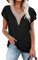 PLOKNRD T-Shirts à Manches Courtes Femme D'été Blouse Chic et Elégant Chemisier Col en V avec Dentelle Tops 2XL Noir