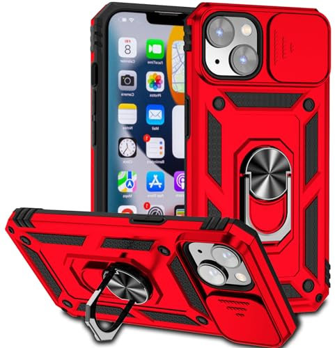 IMIRST Phone Case Compatible with iPhone 14 Plus Shockproof Tough Heavy Duty Built-in Kick Stand Sliding Cover Military Protective Outdoor Sport Bumper for Apple iPhone 14 Plus. JS Red