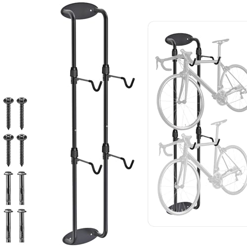 Insaga Bike Wall Mount for 2 Bikes, Garage Bicycle Storage Rack Indoor Cycling Horizontal Holder Hanger with Adjustable Hooks Space-Saving up to 120lbs for MTB, eBike, Mountain or Road Bike,140 x 25cm