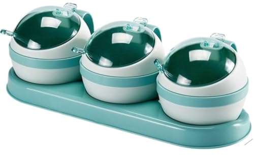REIFOR Botes Especias Juego De Tarros De Plástico Para Condimentos, Botella De Especias, Caja De Condimentos Con Tapa De Cucharas Para Cocina Salero Y Azucarero Cocina (Color : Blue, Size : 3Pieces)