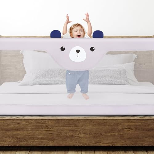Bett Bettgitter Baby Bettschutzgitter mit Höhenverstellbar Kinderbettgitter für Kinderbetten, Elternbetten & Alle Matratzen Massivholzbetten, 175 * 100 * 26cm – grau