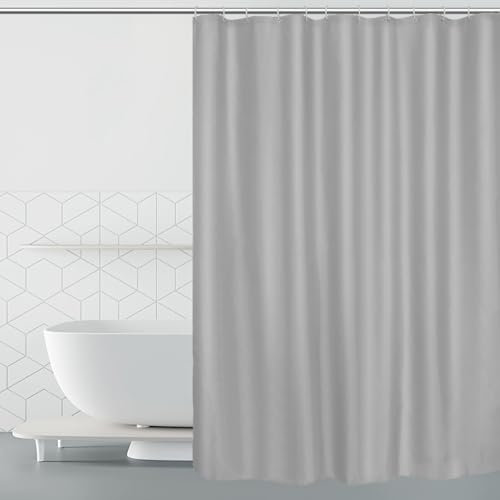 BOZKAA Duschvorhang, Wasserdichter 180x200cm Duschvorhang Waschbar Schnelltrocknender Stoff Polyester Badewanne Vorhang mit 12 Duschvorhängeringen, Duschvorhang Weiß (Hellgrau)