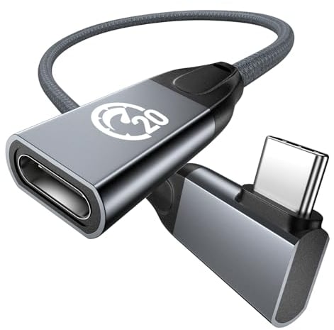Cable de extensión USB C 240W 0.3M, Cable USB C 3.2 20 Gbps Macho a Hembra en ángulo Recto,PD 3.1 de Carga rápida 4K de vídeo,Extensor Tipo C para PSVR2/USBC Hub/MacBook/iPhone15/Cargador MagSafe