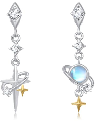 PARYFO Mondstern Stern Ohrringe 925 Sterling Silber Milchstraße Stern Ohrring Mondstein Milchstraße Ohrringe Planet Schmuck Geschenke für Frauen Mädchen Tochter