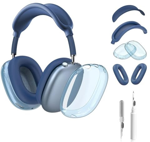 【5 in 1】 for AirPod Max Case Cover, Clear TPU Full Protective Ear Pad Covers/Ear Cups Cover/Headband Cover/Headband Pad, Cleaning Kit Accessories Compatible with Apple AirPods Max Headphones