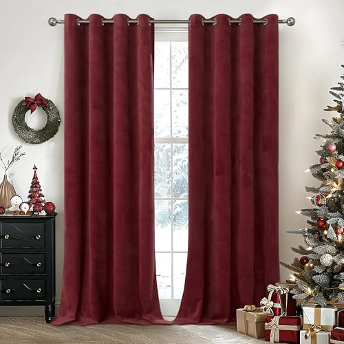 YoungsTex Extra lange Samtvorhänge für Wohnzimmer, 244 cm Länge, Verdunkelungsvorhänge mit Ösen, wärmeisoliert, Weihnachtsdekoration für Esszimmer, Schlafzimmer, 2 Paneele, 132 x 244 cm