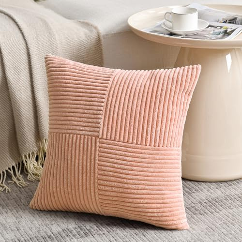 FDTERN 1 Stück Lachsrosa Kissenbezug 45x45 cm Weich Kordsamt Kissenbezüge Kissenhülle Dekokissenbezug Sofakissen Dekokissen Boho Deko für Sofa Schlafzimmer Wohnzimmer Balkon (Ohne Kissenfüllung)