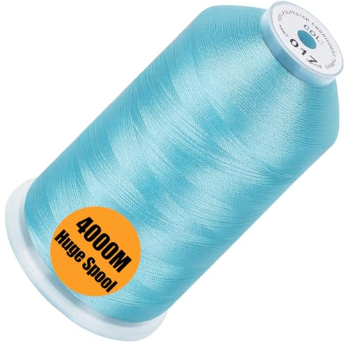 New brothread - Einzelne Riesige Spule 4000M/Jede 100% Polyester Maschinen Stickgarn 40 WT für Gewerbliche und Haushalts Maschinen - Light Blue