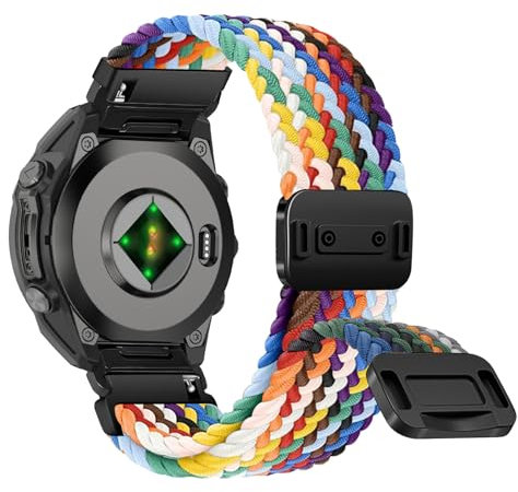 RosMank 22mm Quickfit Geflochtenes Armband kompatibel mit Garmin Fenix ​​​​8 E 47mm/7 Pro/7/6 Pro/6, Nylon Ersatzband für Epix/Approach S70 47mm/MARQ/Instinct 2/Forerunner 965/Descent G1 (Regenbogen)