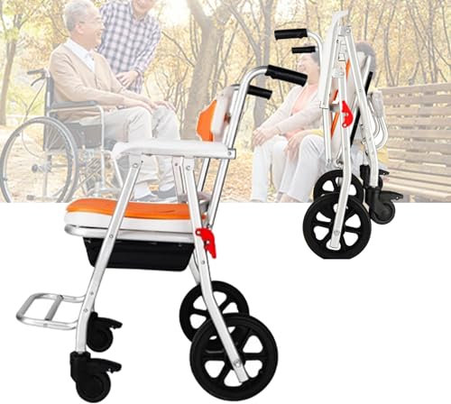SULQING Sedia da Toilette da Comodino con rotelle, Sedia da Toilette per Doccia Mobile con Ruote bloccabili, Vasino Pieghevole, Sedia a rotelle da Doccia con rotelle con comò