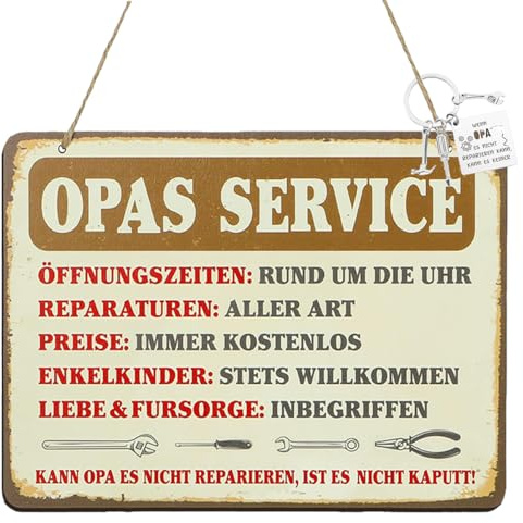 Hazrcvr Opa Geschenk, OPAS SERVICE, Vatertagsgeschenke für Opa, Holzschild mit Schlüsselanhänger Opa, Tolles Geschenk für Opa zum Geburtstag, 25x17cm
