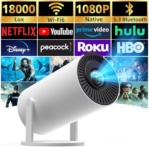 Auto Keystone Projector with WIFI and Bluetooth, pericat Portable Projector 210°Rotatable 18000L Native Home Theater 1080P, Outdoor Movie Projectors Compatible