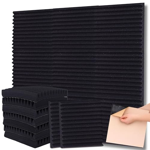 Self-Adhesive Acoustic Wall Panels 36-Pack covers 34.98 ft² (3.24 m²) - Triangular Peel and Stick Sound Proofing Panels 12x12x1.7In (30x30x4.5cm) for Echo & Noise Absorption in Recording Studio, Black