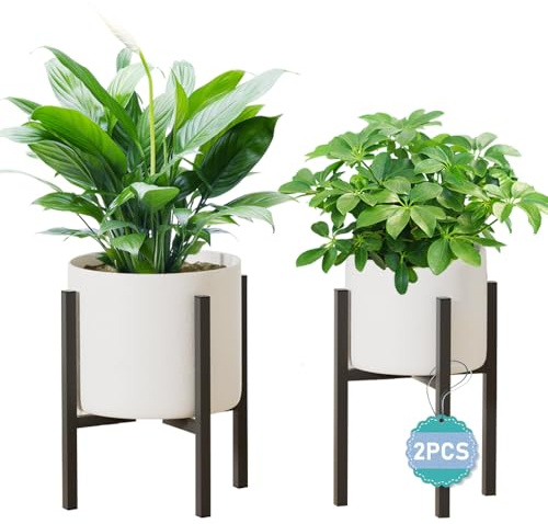 MUAEEOK Corner Metal Plant Stand, Adjustable Height Heavy Duty Plant Holder, Modern Stable Design for Indoor & Outdoor Use, Fits 8-12 Inch Plant Pots, Black, 2 Pack