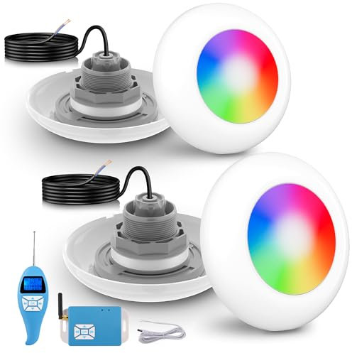 LyLmLe LED Poolscheinwerfer mit Außengewinde 2, 15W RGB Poolbeleuchtung mit Controller & Fernbedienung, Ø190mm, 12V AC Unterwasserscheinwerfer LED für Aufstellbecken Stahlwandpool, 2 Set