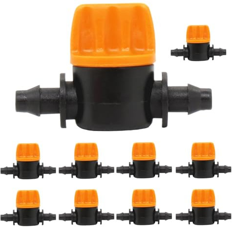 10 válvulas de cierre de púas de riego por goteo, válvula de riego por goteo para válvula de acoplamiento de tubos universales de 1/4 pulgadas, 4 mm/7 mm, control de flujo ajustable para agricultura