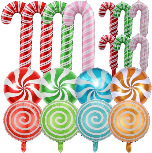 Weihnachts Süßigkeiten Luftballon, 18 Stk Weihnachten Deko Luftballons Set Bonbon Zuckerstangen Folienballon, Weihnachtsdeko Lollipop Helium Ballon für Kinder Christmas Party Dekoration