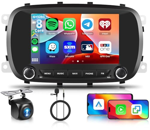 Hodozzy 6G+128GB 8-Core Android Autoradio für FIAT 500X 2014-2020 mit Wireless Carplay Android Auto, Bildschirmo 2 Din 7 Zoll Touchscreen mit Bluetooth Navi WiFi USB DSP FM/RDS Radio Rückfahrkamera
