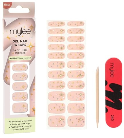Mylee Gel Nail Wraps [Tinsel Twinkle] - 20 Pre-Cured Gel Stickers | Instant Mani, No Lamp Needed, Chip-Resistant, Glossy Finish, Lasts Up to 14 Days, Easy to Apply - Vegan & Cruelty-Free