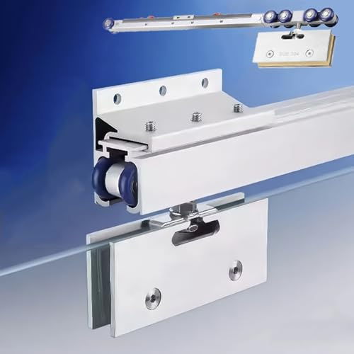 EXCLURA Schiebetür Schiene Soft-Close-Schiebetürsystem für Rahmenlose Glastüren, Wandmontage-Taschentürbeschlag-Set, Schiebetürschiene für Scheunentore(Silver-White,6.0m/19.7ft)