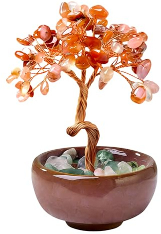 VLYX Albero della Vita in Agata Rossa - Scultura Artigianale in Quarzo Rosa per Decorazione Casa e Ufficio, Idea Regalo Originale per Donne