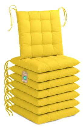 Lavea® 8er Set Sitzkissen & Stuhlkissen 40x40 cm - Zartgelb | Stoffbändern – Outdoor & Indoor – waschbar & wetterfest – für Gartenstuhl, Balkon, Terrasse & Esszimmer