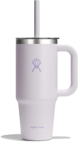 Hydro Flask 24 Oz Travel Tumbler with Handle, Clear Lid and Straw - Insulated Stainless Steel in 24 Oz Cloud Pink