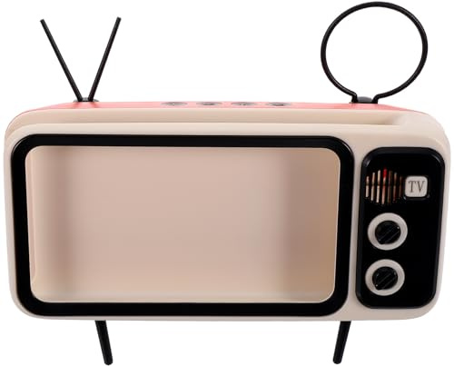 Veemoon Retro Tv Stand mit Kabellosem Lautsprecher Orangefarbene Smartphone Handyhalterung Kratzfeste Desktop Ständer für Entspanntes Filme Schauen