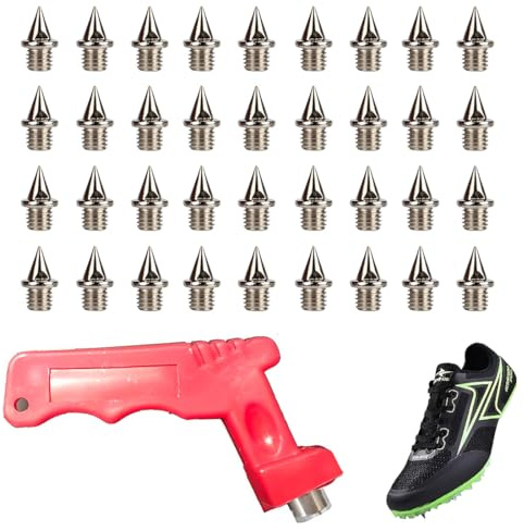JRYXD Pack of 36 Steel Spike Nails with Key for Athletics Sports Shoes, 6 mm Pyramid Replacement Spikes Athletics Replacement Spikes for Track Shoes, Long Jumping, Running, Hiking