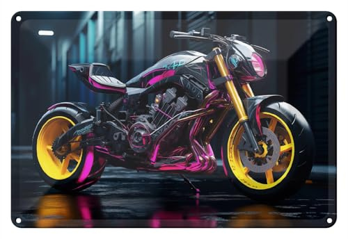 Wallario Blechschild Wandbild aus Metall Neon-Cyberbike - 20 x 30 cm in Premium-Qualität: Brillante Farben
