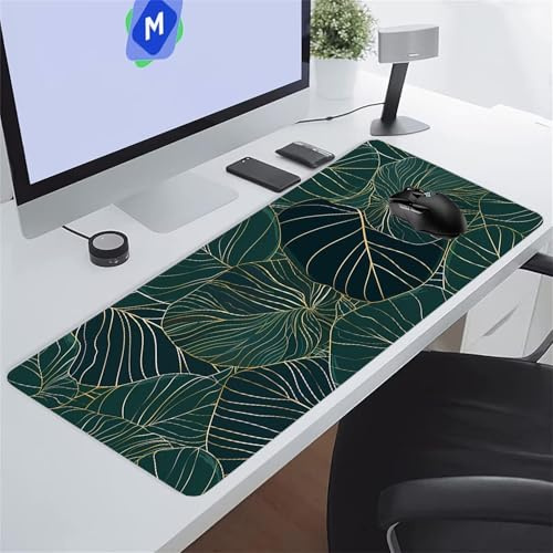 KIZIFI Tropical Plant Leaves Large Mouse Pad Gaming Desk Mat 23.6x11.8x0.12 inch XXL Extended Mousepad with Non-Slip Rubber Base and Stitched Edge Mouse Pads for Desk Home Office Gaming