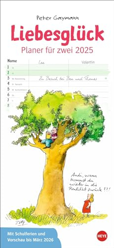 Peter Gaymann: Liebesglück Planer für zwei 2025: Humorvoller Partnerkalender mit 2 Spalten und viel Platz für Eintragungen. Wandkalender Planer 2025. Jahres-Planer für 2 Personen.