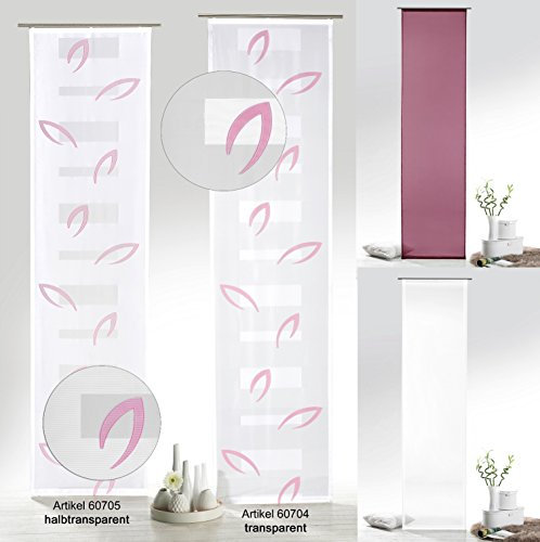 fashion and joy Flächenvorhang Blätter in Beere pink transparent inkl. Universal-Zubehör HxB 245x60 cm - Schiebegardine Web-Scherli Gardine Typ412