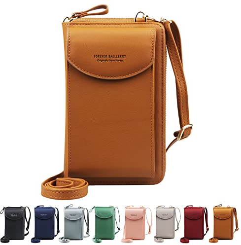 Jangostor kleine Crossbody Tasche Handy - Handy Umhängetasche, Handy Mini-Tasche, Multifunktionale Handytasche mit Credit Card Slots Verstellbar Schultergurt für Handy unter 6,3 Zoll (Brown)