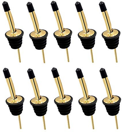24 Pack Liquor Pour Spouts Set - Stainless Steel bottle spout and Liquor Pourers Dust Caps Covers Gold