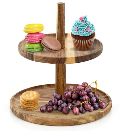 GEEZY 2 Tier Wooden Cake Stand Serving Stand Fruit Platter Tray Dessert Cupcake Holder (2 Tier)