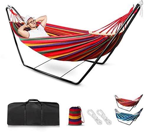 Hängematte Mit Gestell, Garten Outdoor-Hängematten für Erwachsene 200 * 150 cm, Doppelhängematten mit Tragetasche, perfekt für Camping-Reisehintergründe, maximale Tragfähigkeit 450 lbs