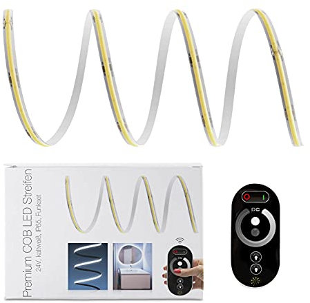 LED Universum COB LED Streifen Set kaltweiß mit Funkfernbedienung, Controller & Netzteil Band Strip Premium Filament 24V LED Streifen IP65 kaltweiß (3 Meter)