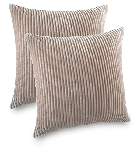 Kuscheli® 2er Set Kissenbezug im Doppelpack Cashmer Touch Fleece Kissenhülle, Sofakissen Kopfkissenbezug Kissenbezüge Couchkissen, Farbe:Taupe, Größe:2X 80x80 cm
