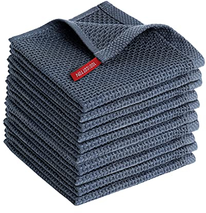 SFTXEY Geschirrtücher 100% Baumwolle (10er Set) 30 x 30 cm Weiche Handtücher Saugfähige Lappen Reinigung Küchentücher, Dunkelgrau
