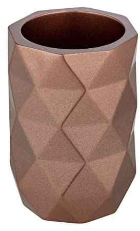 WENKO Lanciano Gobelet élégant pour Ranger Le brossage des Dents ou Les ustensiles de Maquillage au Design Original et texturé en polyrésine de qualité supérieure 7,5 x 11 cm Bronze