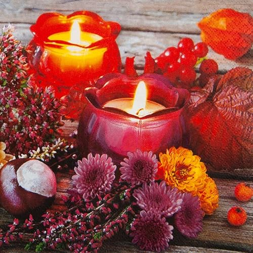 20 Servietten Kerzengl?ser im Herbst | Herbstdeko | herbstlich | Blumen | Deko | Tischdeko | Decoupage | Serviettentechnik 33x33cm